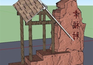 现代中式入口门、廊架长廊SU(草图大师)模型
