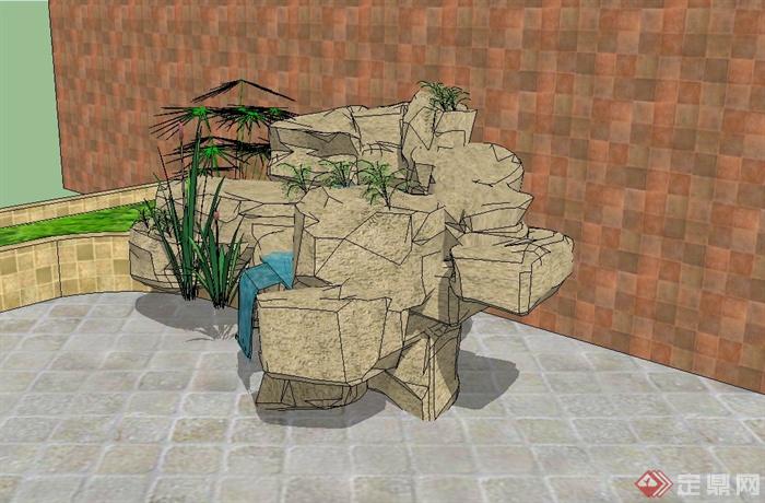 园林叠石水流假山设计SU模型(2)