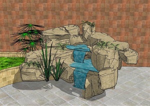 园林叠石水流假山设计SU(草图大师)模型