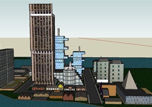 现代某滨海城市综合建筑设计SU(草图大师)模型