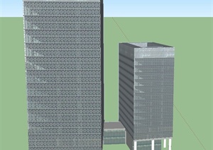 现代某多层两栋办公建筑设计SU(草图大师)模型