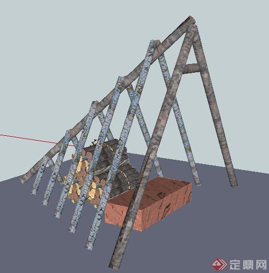 圆木三角柴棚su模型(1)