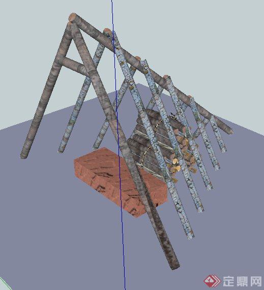 圆木三角柴棚su模型(2)