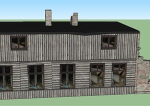 某两层木质住宅废墟设计SU(草图大师)模型