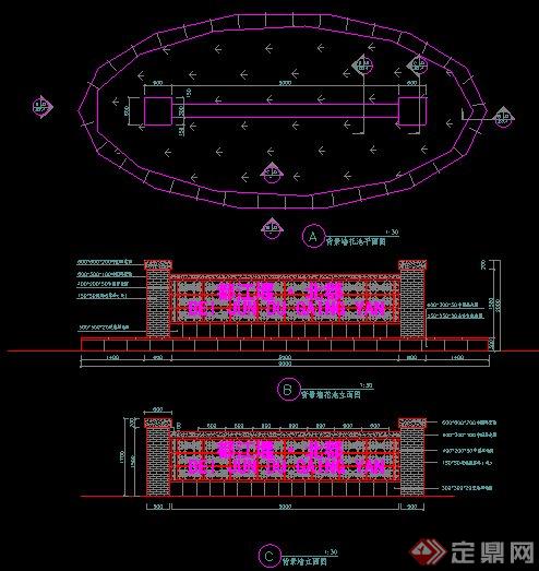 椭圆形花坛及标志景墙施工图(1)