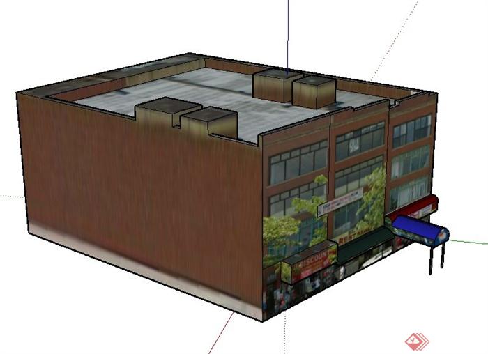 某三层方形商住房建筑设计SU模型(2)