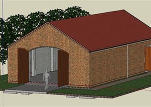 现代单层砖砌车库建筑设计SU(草图大师)模型
