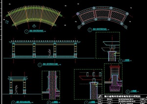 简约弧形廊架设计CAD施工图