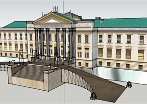 欧式风格三层博物馆建筑SU(草图大师)模型