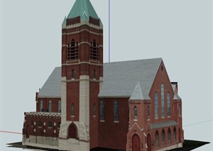 简欧风格圣玛丽教堂建筑设计SU(草图大师)模型