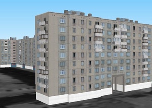 现代小高层联排住宅楼建筑设计SU(草图大师)模型