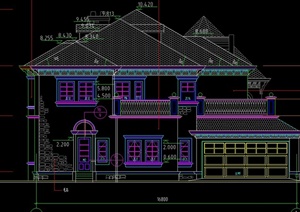 某两层带车库美式别墅建筑设计CAD施工图