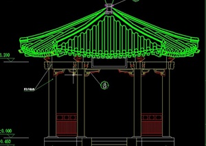 园路古典中式亭子、长廊设计CAD施工图