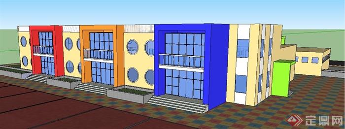 现代风格幼儿园建筑设计su模型（含cad）(1)