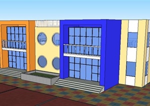 现代风格幼儿园建筑设计SU(草图大师)模型（含cad）