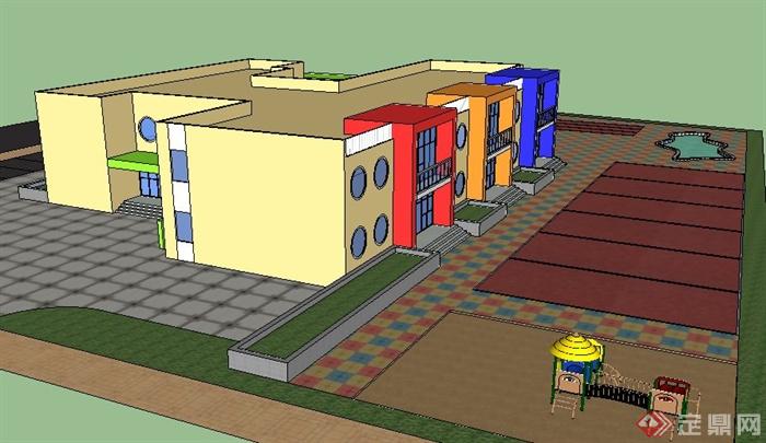 现代风格幼儿园建筑设计su模型（含cad）(2)