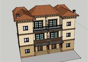南方三层乡村住宅建筑设计SU(草图大师)模型