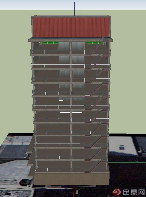 某现代多层方形独栋办公建筑设计SU模型(1)