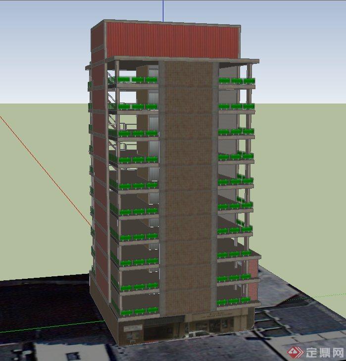某现代多层方形独栋办公建筑设计SU模型(3)