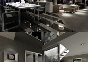 现代住宅客厅、餐厅室内装饰3dmax模型
