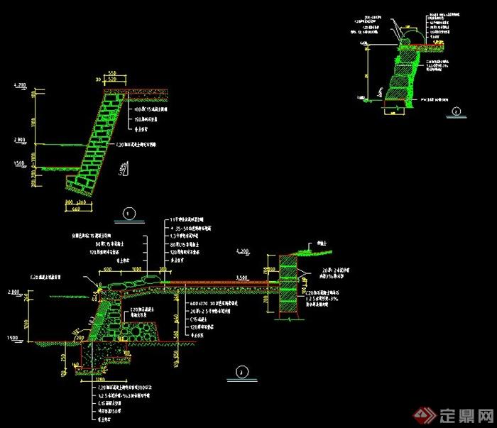 四款园林景观驳岸设计CAD施工图(2)