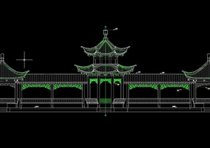 古典中式亭子与廊架组合设计CAD方案图