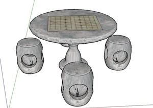 园林景观石桌凳设计SU(草图大师)模型
