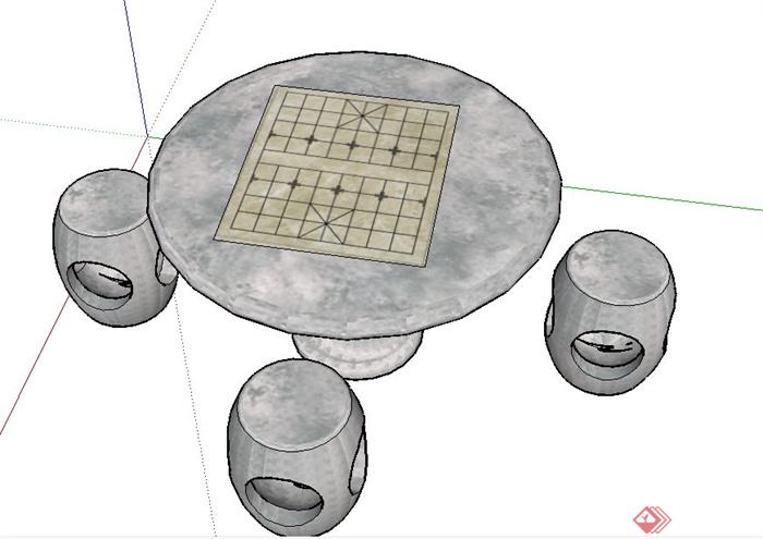 园林景观石桌凳设计SU模型(2)
