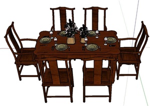 某室内木质餐桌椅设计SU(草图大师)模型