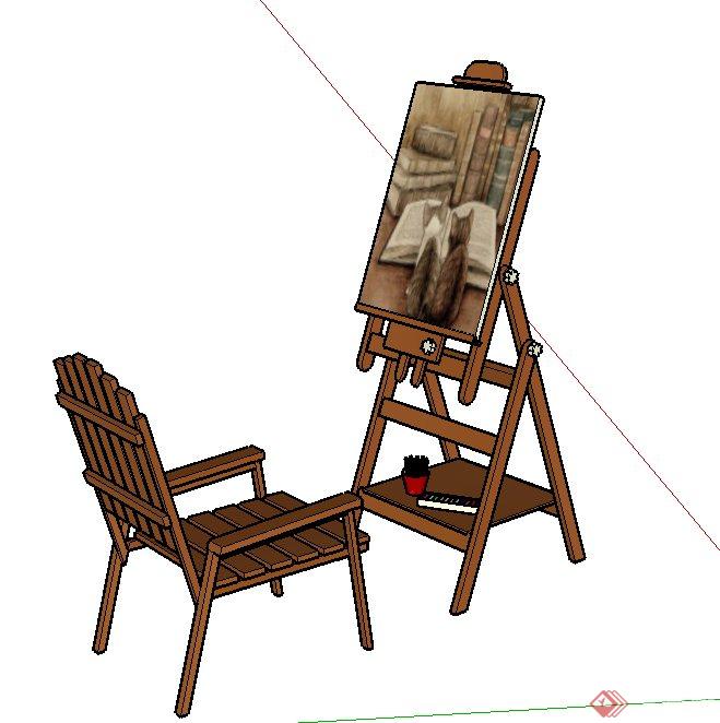 某木质画板与座椅设计SU模型(1)