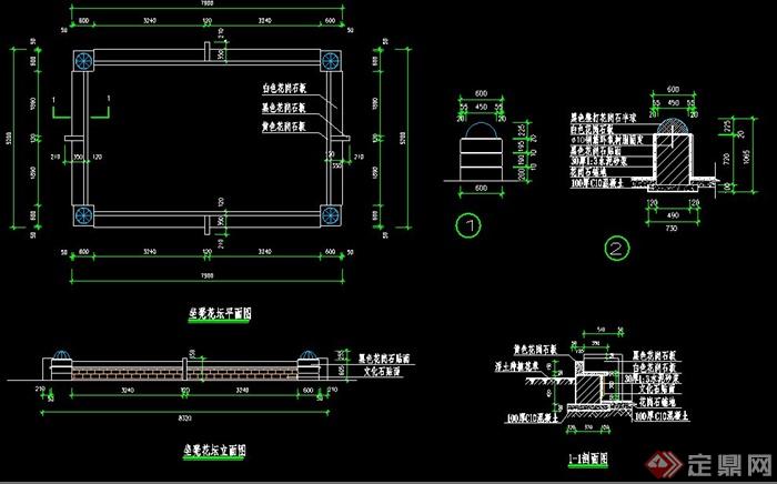 长方形环绕坐凳花坛设计cad施工图