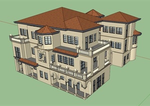 欧式三层豪华别墅建筑设计SU(草图大师)模型