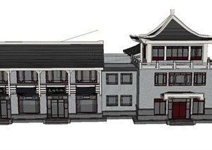 某两层古典中式商业建筑设计SU(草图大师)模型