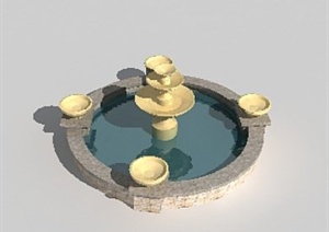 现代风格圆形跌水水池3dmax模型