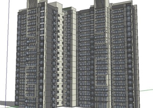 现代高层拼接住宅公寓楼建筑设计SU(草图大师)模型