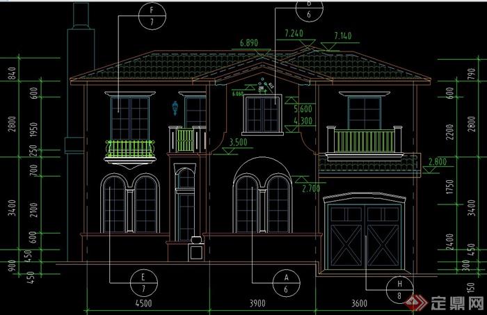 某两层现代风格坡顶屋别墅建筑设计CAD施工图(1)