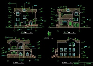 某三层现代瓦屋面别墅建筑设计CAD施工图