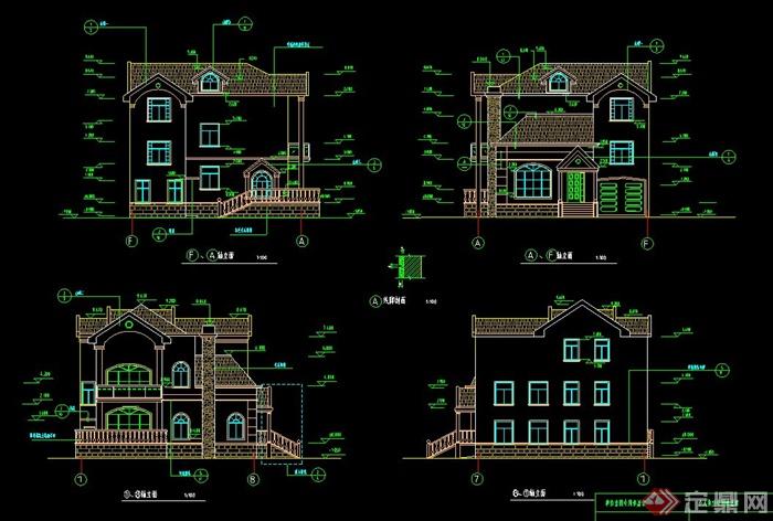 某三层现代瓦屋面别墅建筑设计CAD施工图(1)