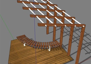 现代风格木花架、坐凳、木平台SU(草图大师)模型