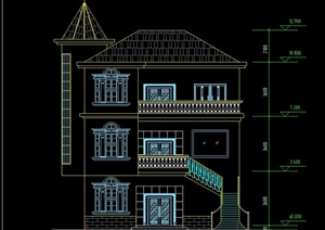 某欧式三层农村别墅建筑设计CAD图