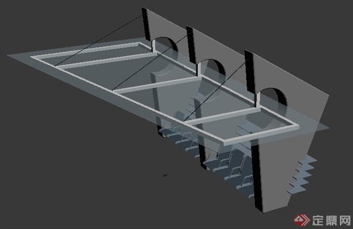 现代玻璃顶廊架3dmax模型(2)