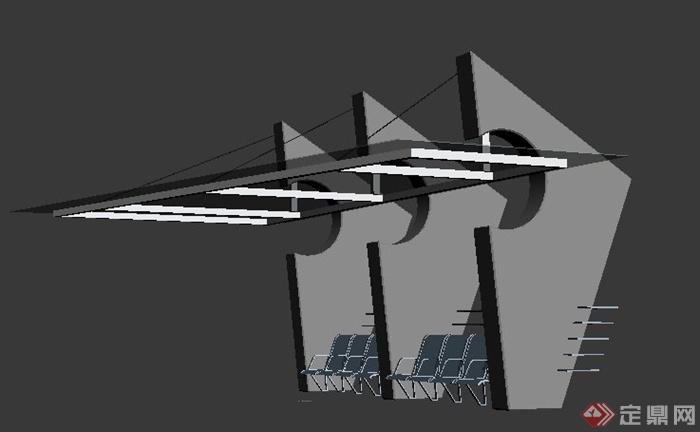 现代玻璃顶廊架3dmax模型(3)