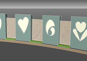 现代风格景墙及围墙SU(草图大师)模型