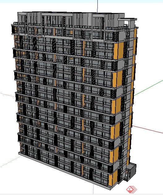 现代高层双拼住宅楼建筑设计su模型(2)