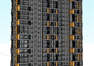 现代高层双拼住宅楼建筑设计SU(草图大师)模型