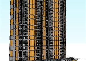 现代高层拼接商住楼建筑设计SU(草图大师)模型