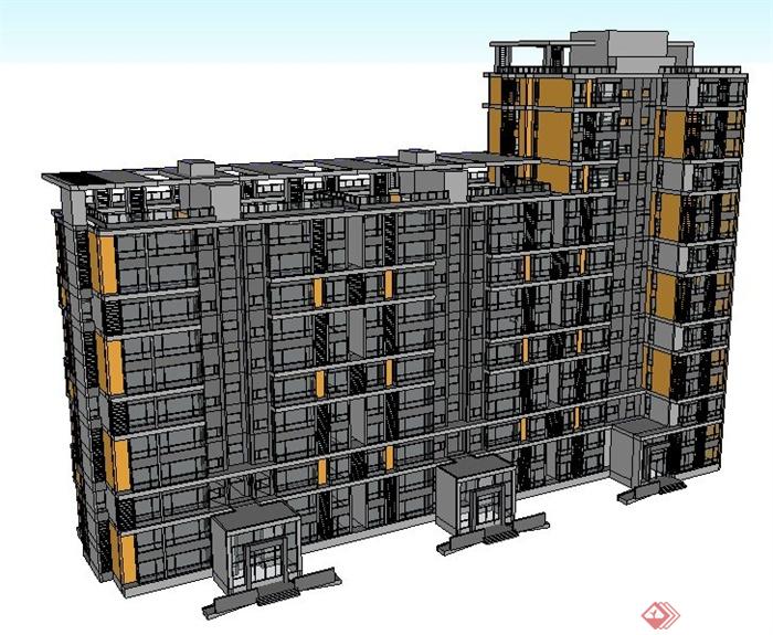 现代跃层住宅楼建筑设计su模型(2)