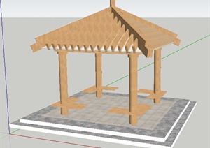 现代简约木制玻璃四角亭SU(草图大师)模型