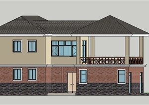 现代中式风格双层别墅住宅建筑设计SU(草图大师)模型
