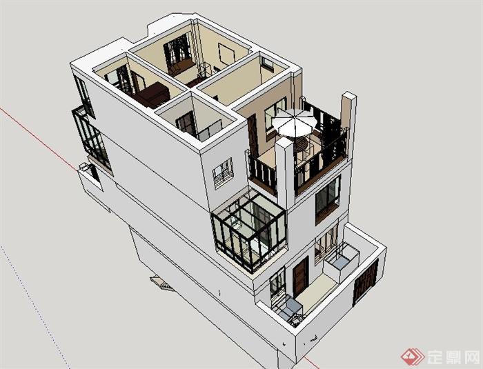现代某三层别墅室内设计CAD施工图与SU模型（附带JPG效果图）(6)